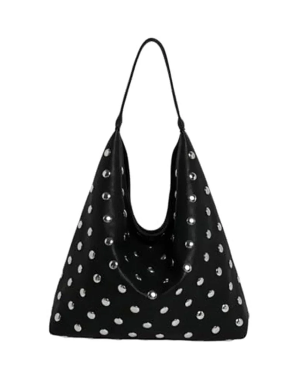 Black Studded Vegan Leather Hobo Bag Y2K Slouchy Punk Shoulder Purse